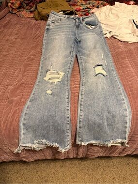 Risen Light Wash Distressed Ankle Crop Jeans